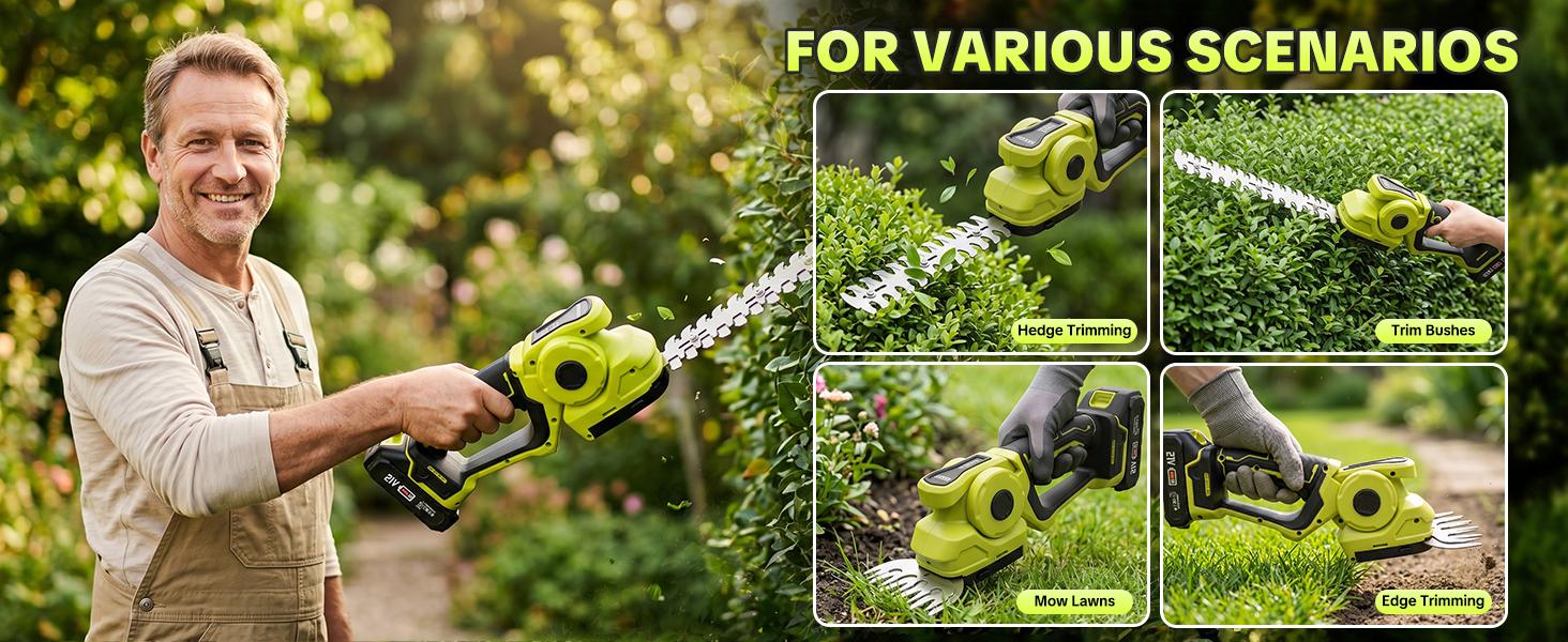 【FathersDayGift】SEESE Cordless 2-in-1 Grass Shear & Shrub Trimmer, Handheld Electric Hedge Trimmer, 2*21V Batteries,Lightweight for Lawn Hedge Garden Yard Maintenance fathersdaygift