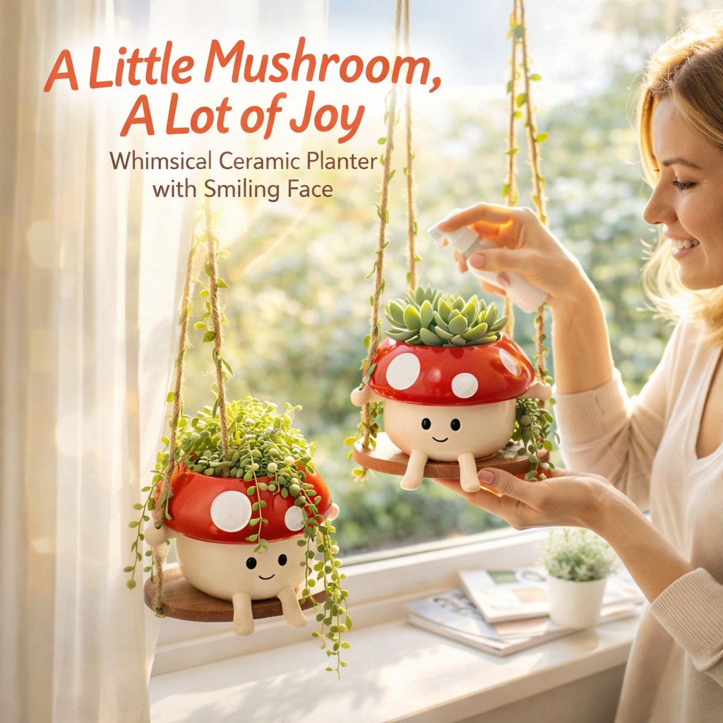 🍄 Whimsical Ceramic Mushroom Hanging Planters 🌼