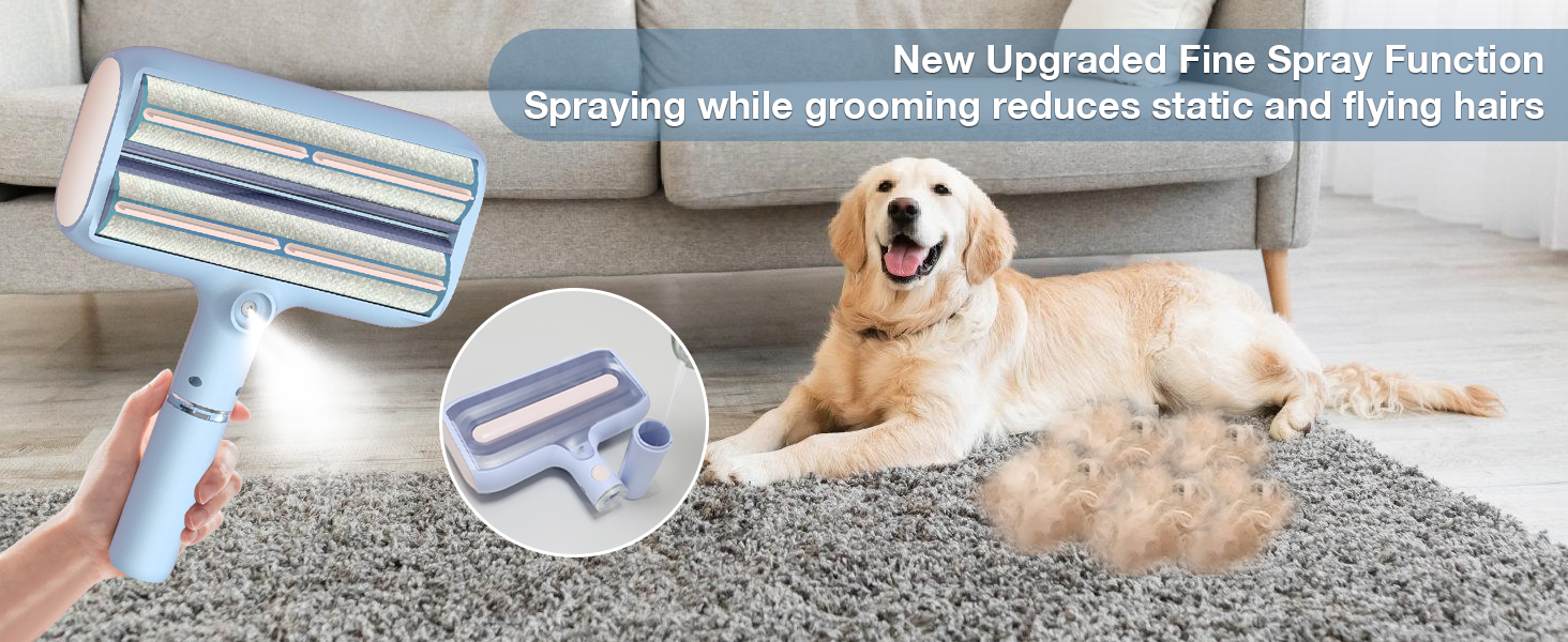 全新升级双滚轮宠物脱毛器，带喷雾功能