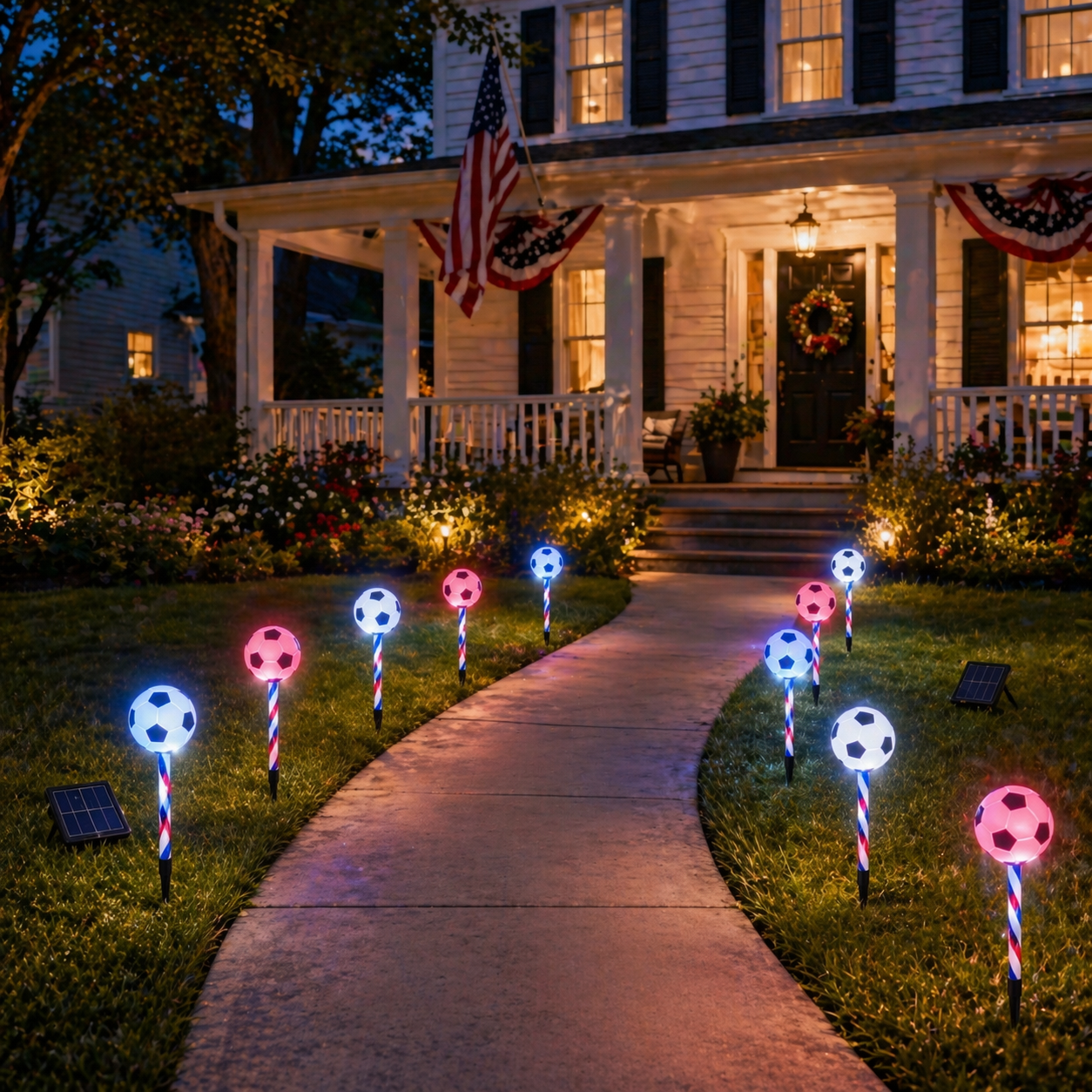 4th of July Outdoor Solar Soccer Pathway Lights