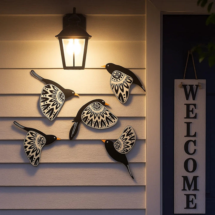 5 Pcs Wooden Bird Wall Art