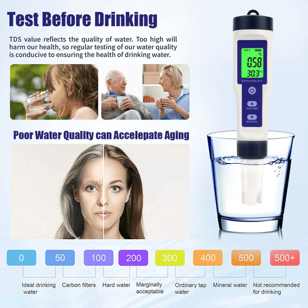 ✨5-in-1 Digital Pool Salt & pH Tester