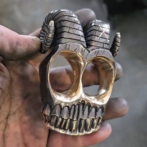 Handmade Ram Horn Skull Knuckles