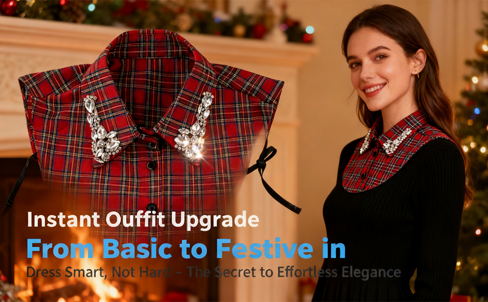 mock collar rhinestone collar for women red christmas plaid rhineston christmas detachable collar