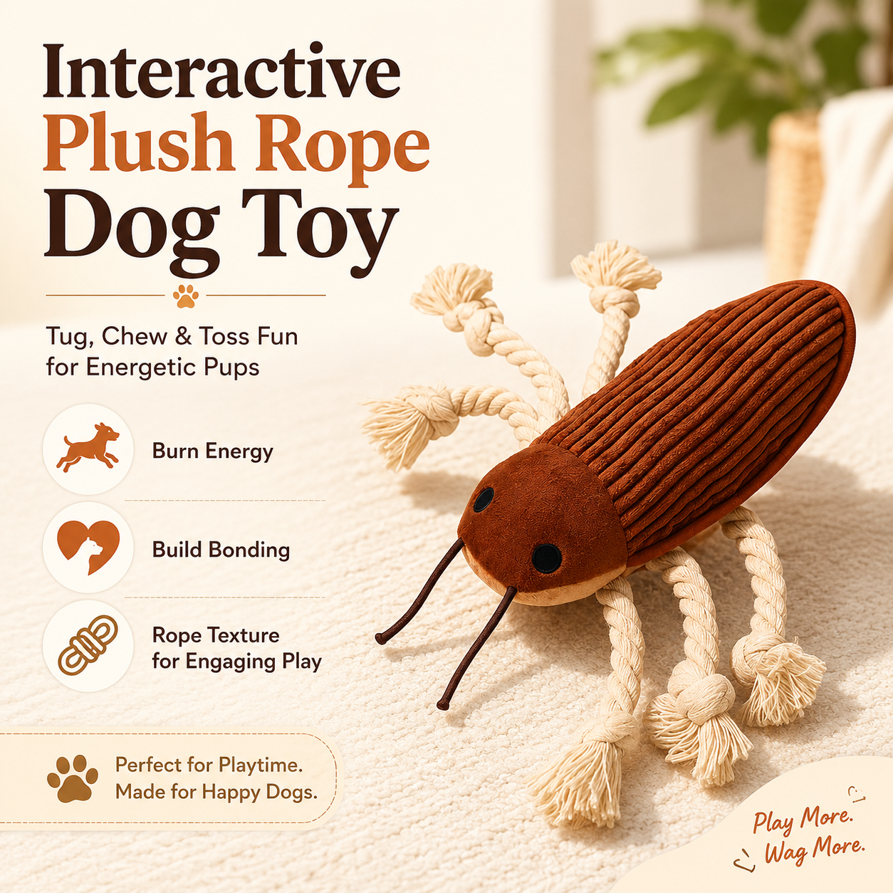 🐶Cockroach‑Shaped Rope Dog Toy