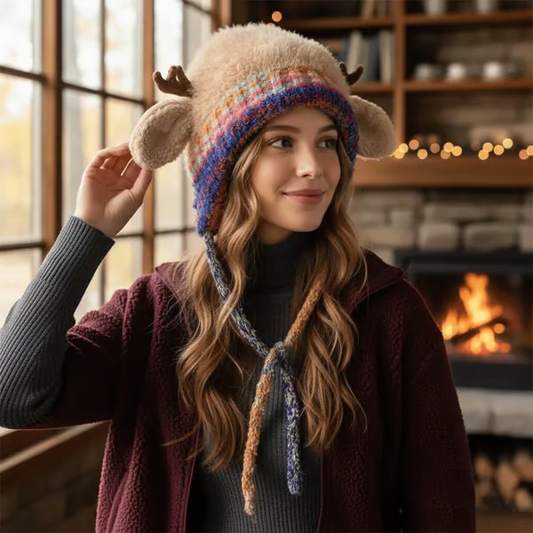 🎄Original Design Festive Christmas Antler Hat,With Ear Protection Design, Suitable For Adults And Children🎄