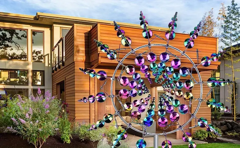1pc magical metal windmill unique and beautiful wind spinner wind dynamics sculpture outdoor waterproof 3d wind sculpture yard garden lawn christmas birthday party decoration wind trap color details 2