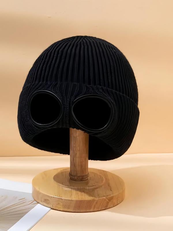 Unisex Solid Color Goggle Lens Design Beanie Hat