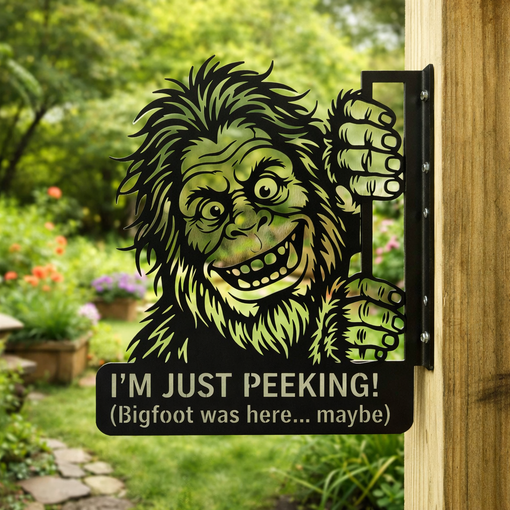🦶 Bigfoot Peeking Metal Wall Sign