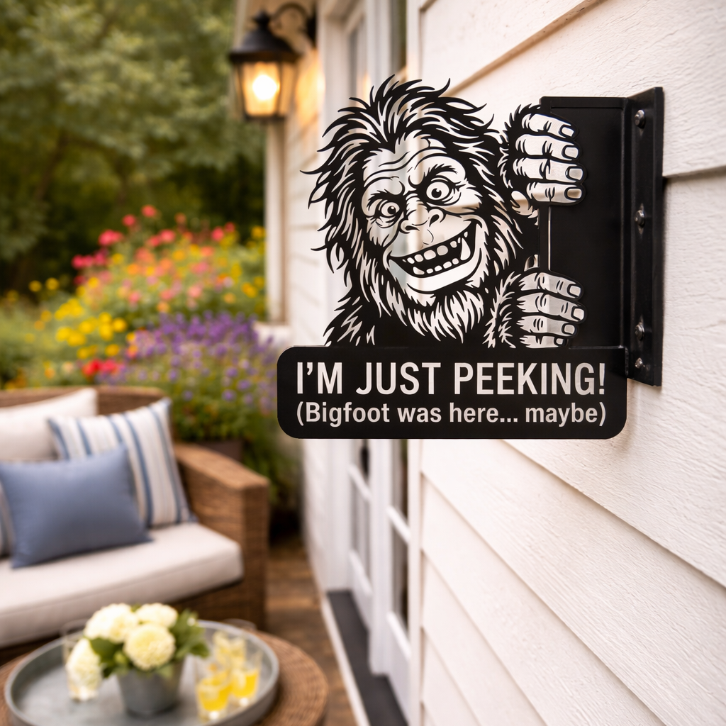 🦶 Bigfoot Peeking Metal Wall Sign