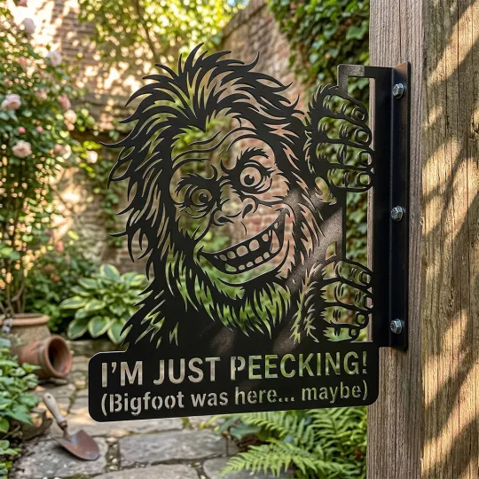 🦶 Bigfoot Peeking Metal Wall Sign
