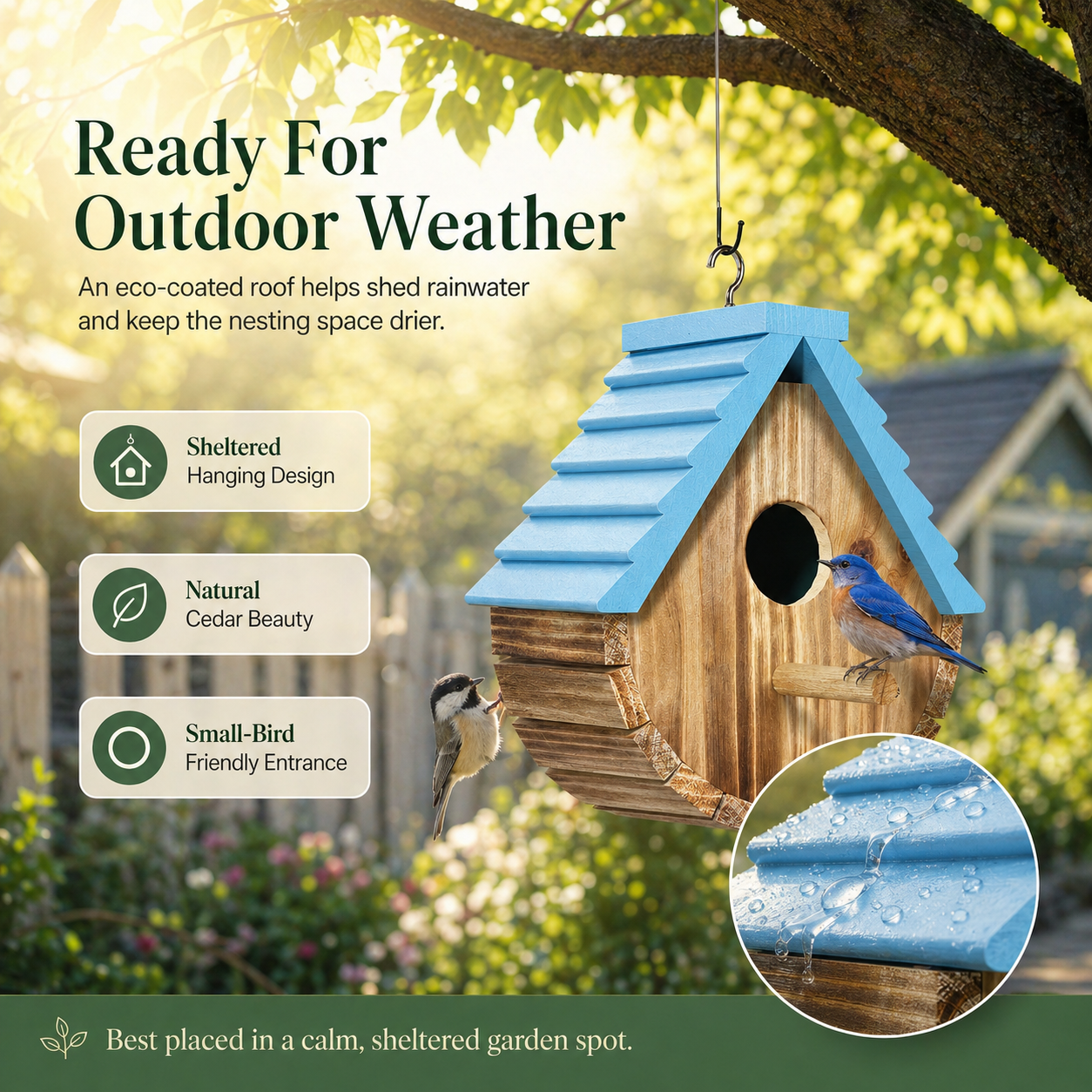 Eco-Coated Cedar Birdhouse for Small Backyard Birds