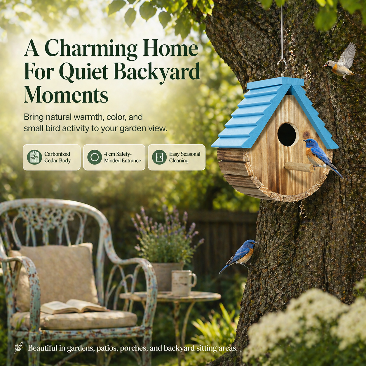 Eco-Coated Cedar Birdhouse for Small Backyard Birds