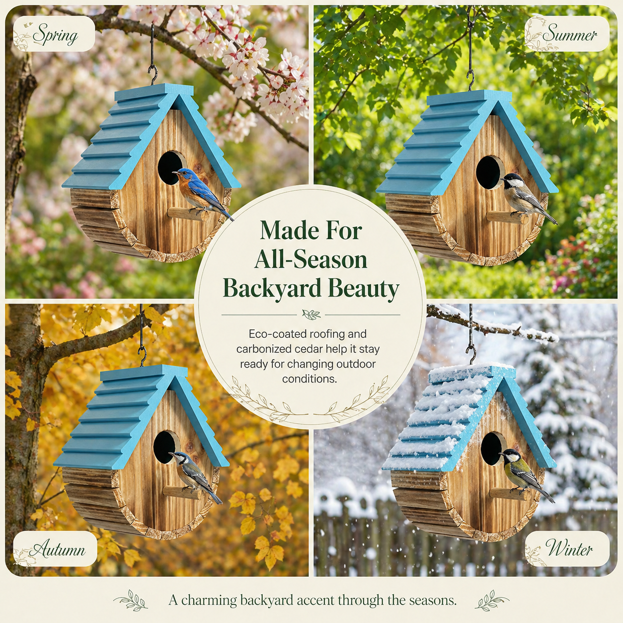 Eco-Coated Cedar Birdhouse for Small Backyard Birds