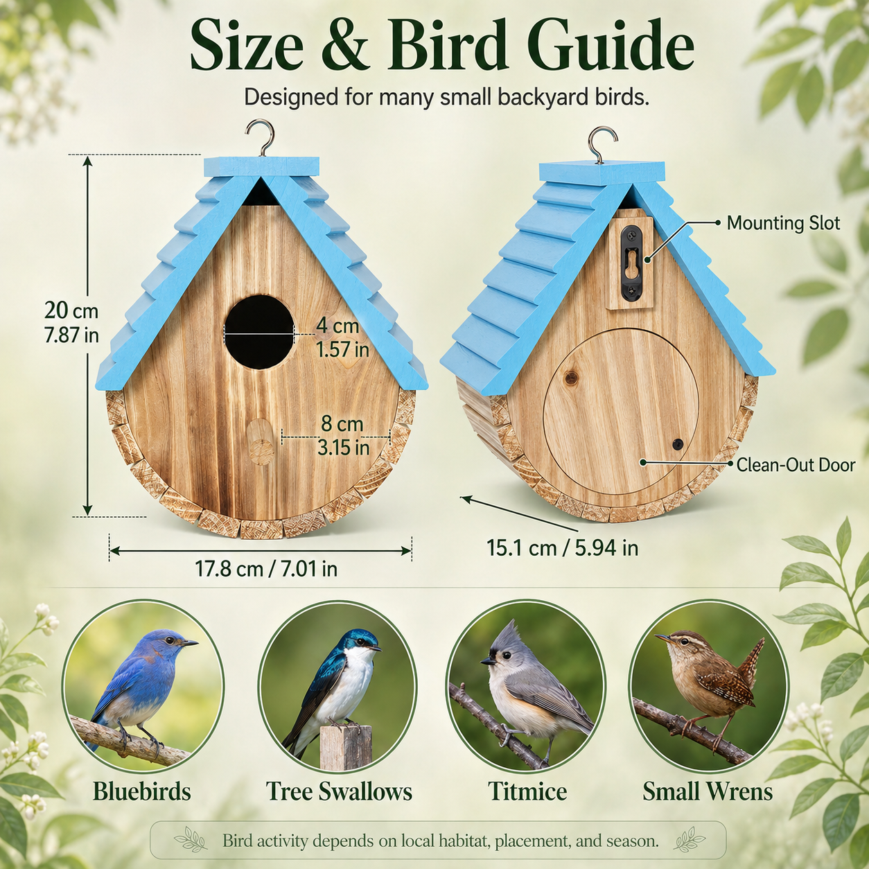 Eco-Coated Cedar Birdhouse for Small Backyard Birds