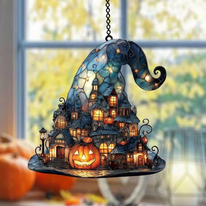 Witch Hat Village Colorful Glass Suncatcher