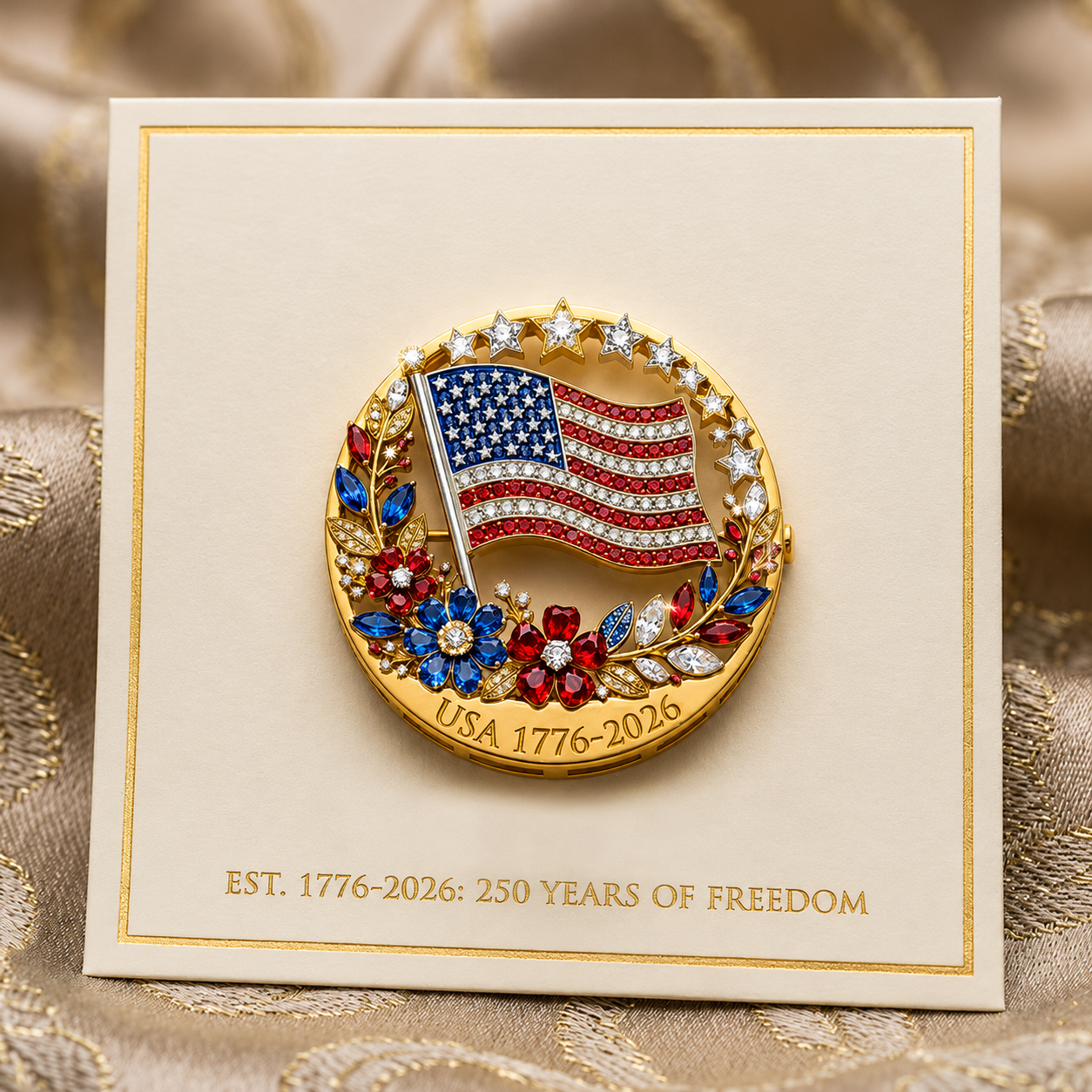 USA 250th Anniversary Rhinestone Brooch