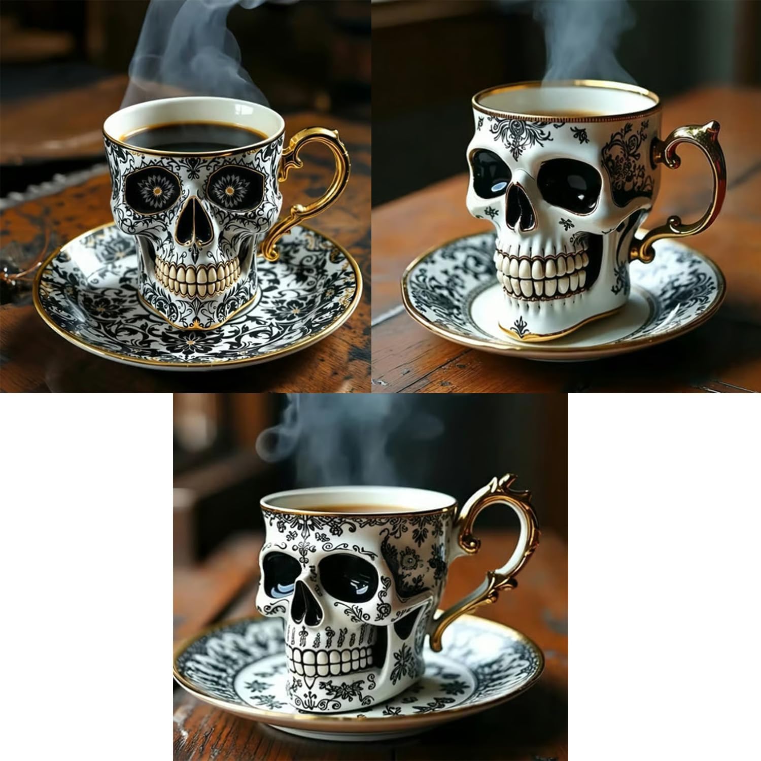 Ornate Gold-Trimmed-Skull Coffee Mug
