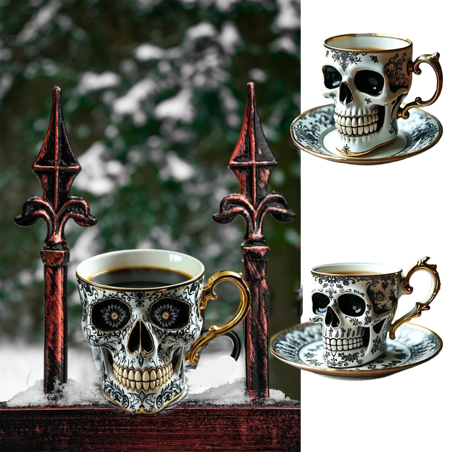 Ornate Gold-Trimmed-Skull Coffee Mug