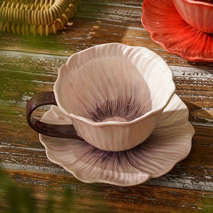 Ceramic Flower Coffee Mug and Saucer set