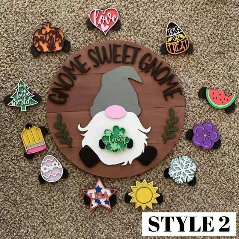 🎉Interchangeable Wooden Gnome Welcome Sign🎈