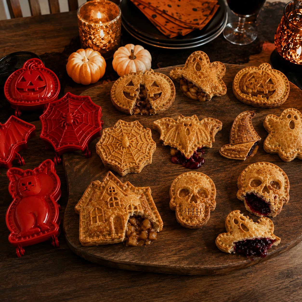 Halloween hand pies displayed on a party serving board Halloween hand pies displayed on a party serving board