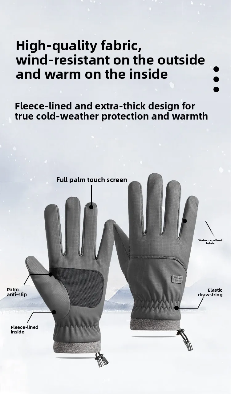Warm Fleece Lined Thick Winter Motorcycle Gloves Waterproof Non Slip Touch Screen Compatible Men's Cycling Driving Gloves display picture 4