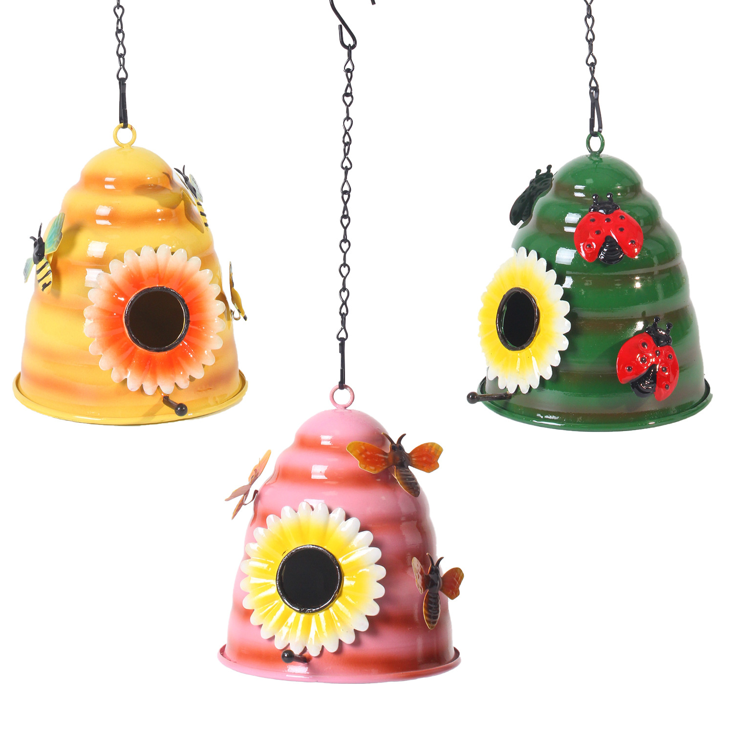 Metal Honeycomb Birdhouse With Bees And Flower