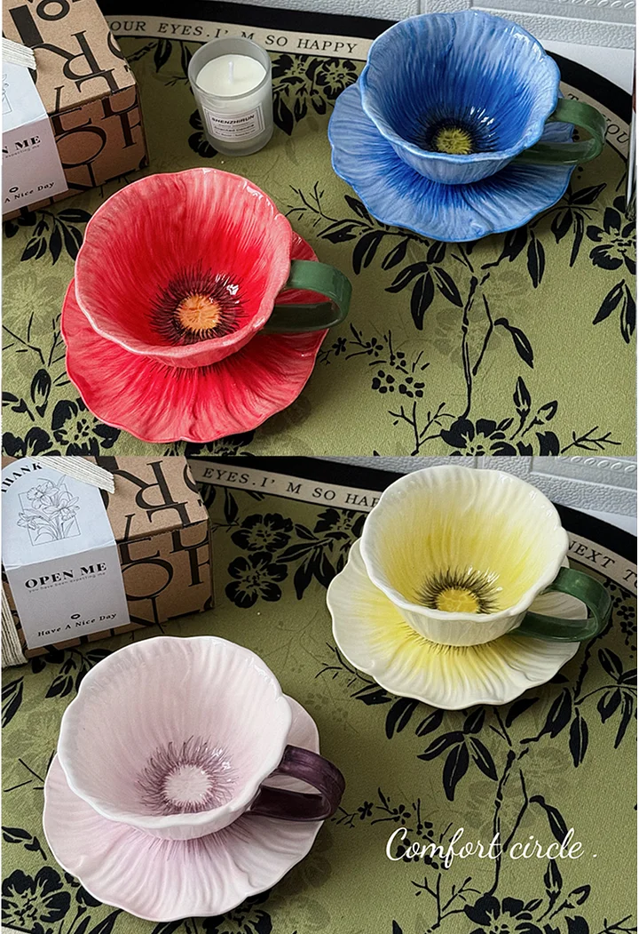 Ceramic Flower Coffee Mug and Saucer set