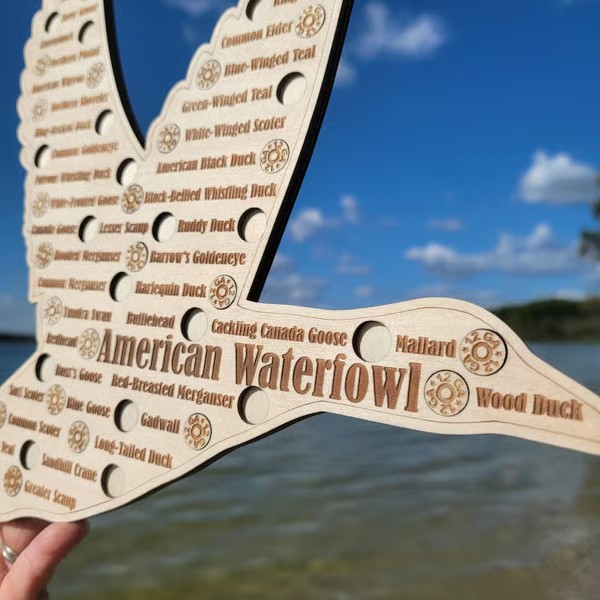 🎣 American Game Fish Sign with Hook Cutouts to Track Your Catch