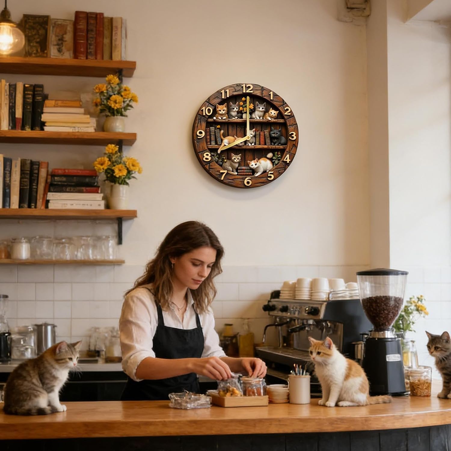 3D Cat-Themed Decorative Wall Clock 12”