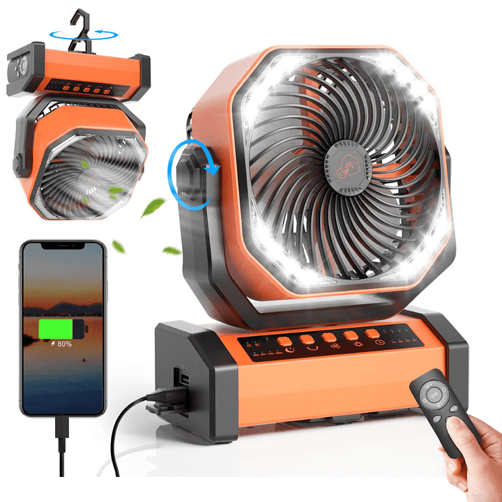 10000mAh Camping Fan with LED Light