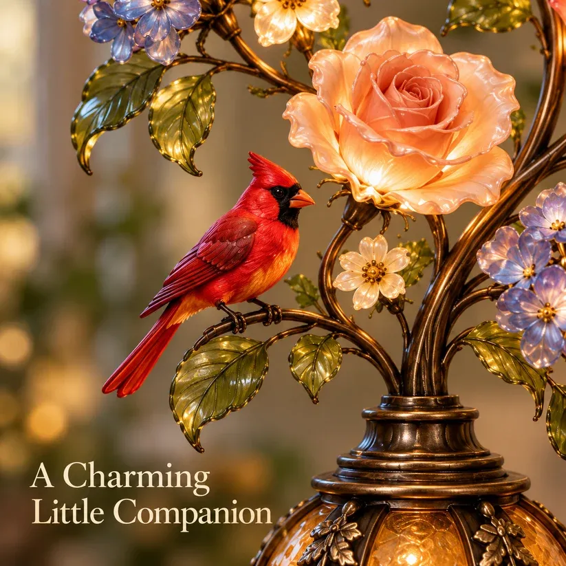 Vintage cardinal rose lamp displayed in home Vintage cardinal rose lamp displayed in home