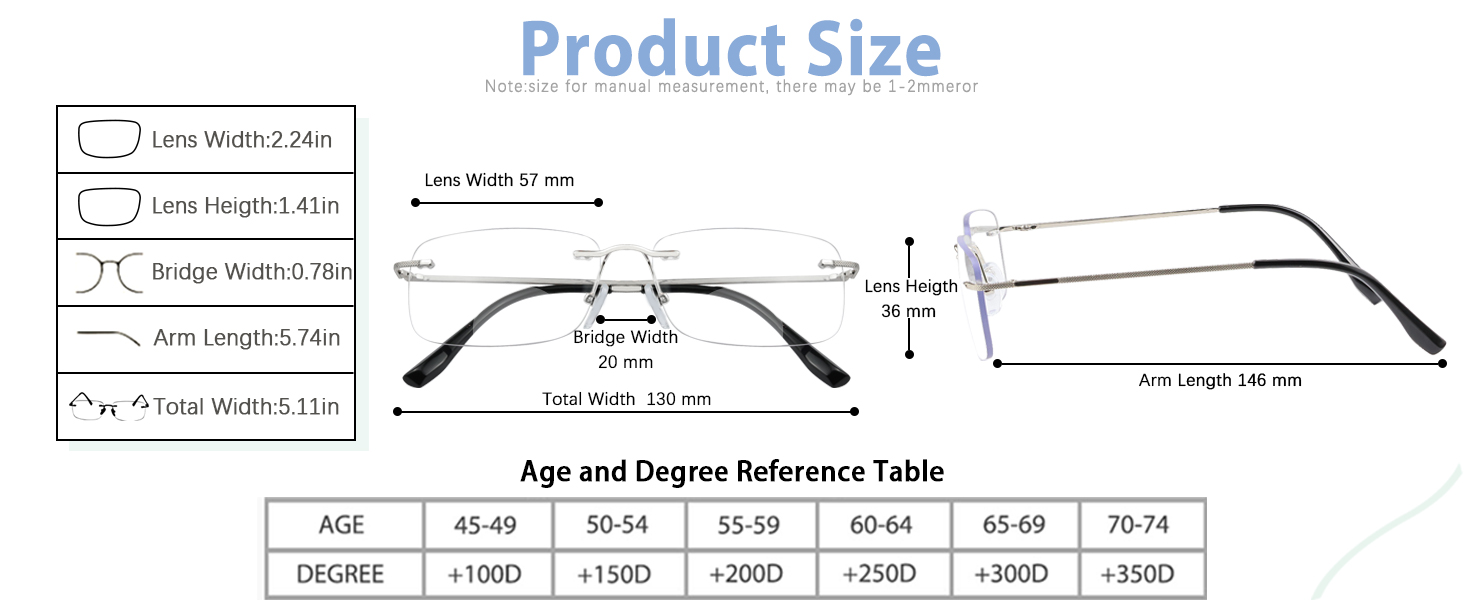 Rimless Bifocal Photochromic Reading Glasses