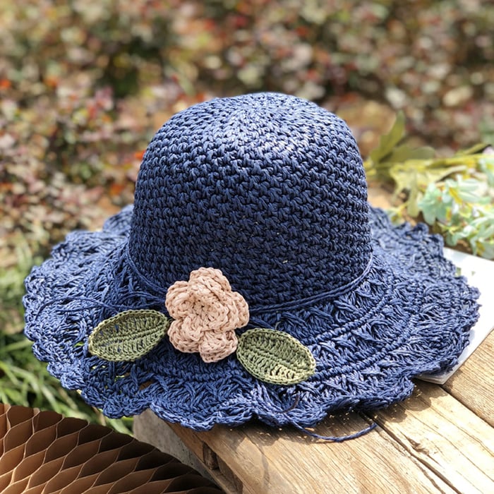 Elegant Crochet Straw Hat with Ruffle Detail