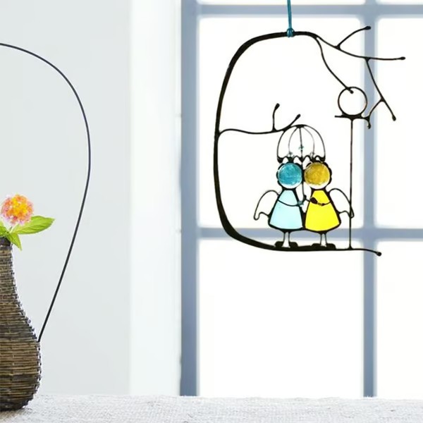 Suncatcher Stained Glass Couple Art Window Hangings