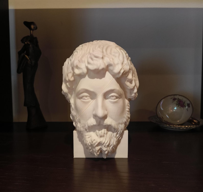 Marcus Aurelius: Memento Mori, Roman Stoic Emperor Bust | Removable Skull | Office Decor Gift | Reminder of life impermanence | 25cm (10in)