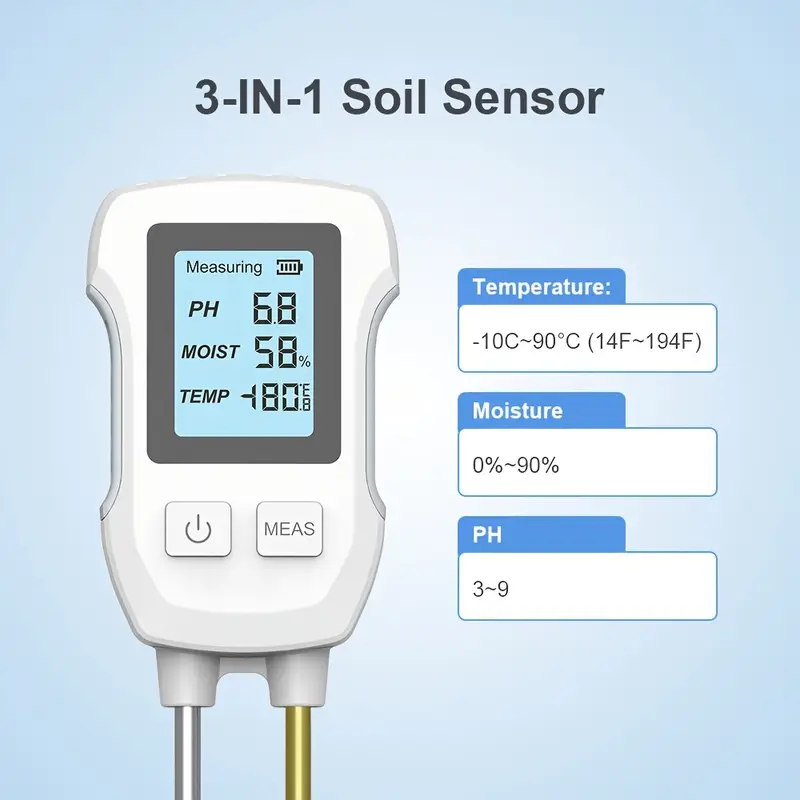 3-in-1 Soil Tester with LCD Display - Accurate pH, Moisture & Temperature Readings