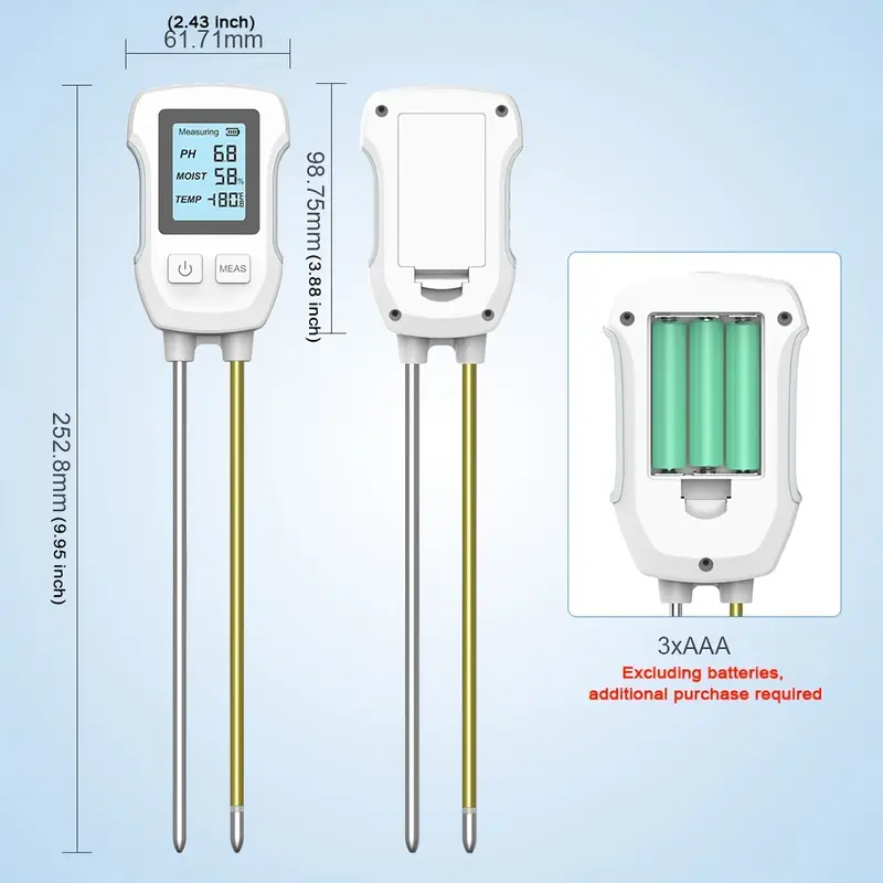 3-in-1 Soil Tester with LCD Display - Accurate pH, Moisture & Temperature Readings
