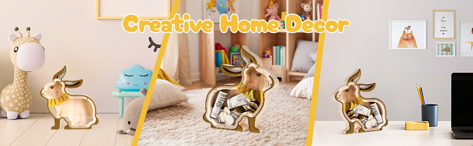 Wooden Bunny Piggy Bank for Kids