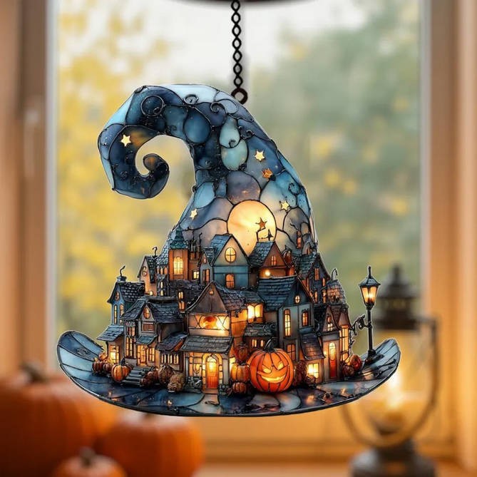 Witch Hat Village Colorful Glass Suncatcher