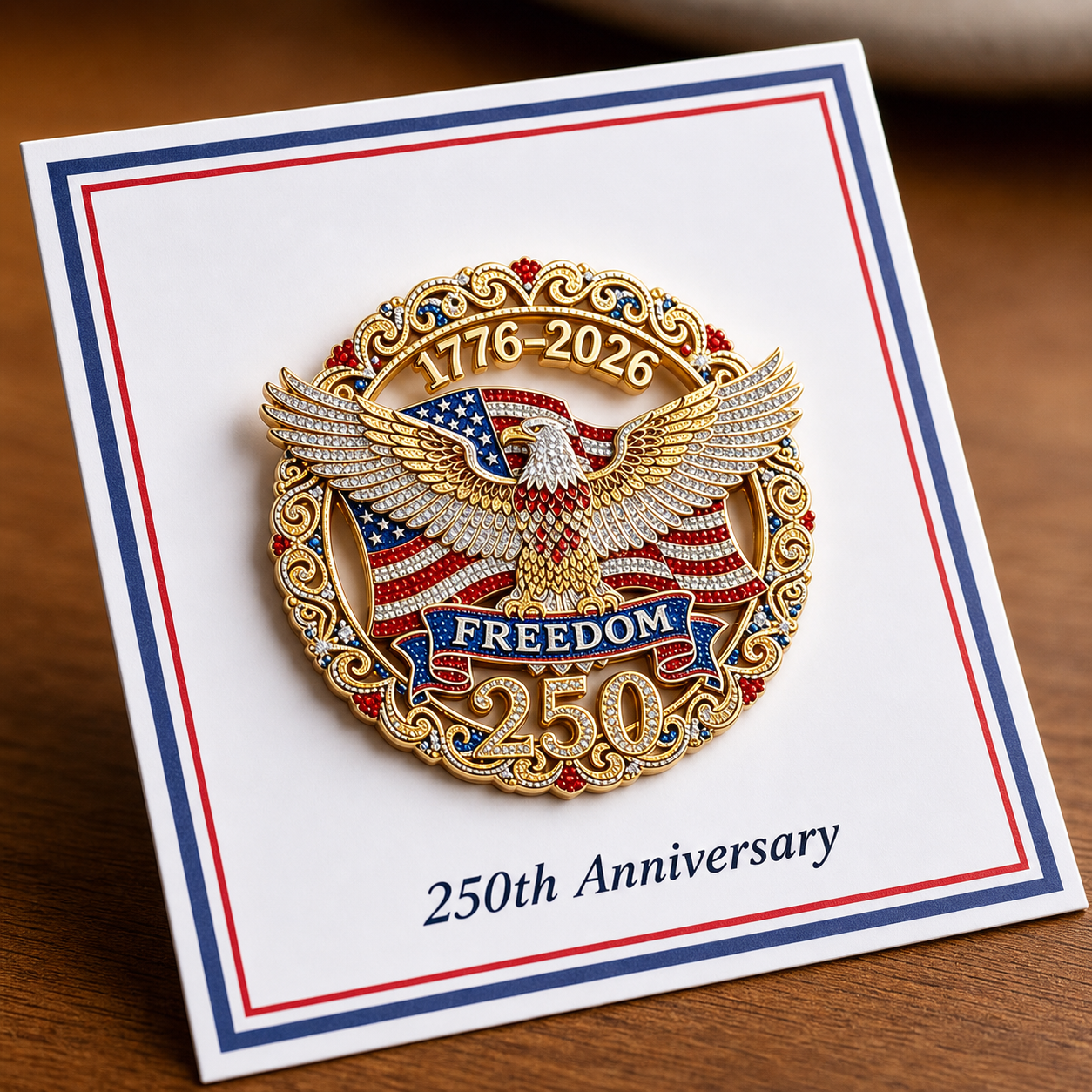 USA 250th Anniversary Rhinestone Brooch