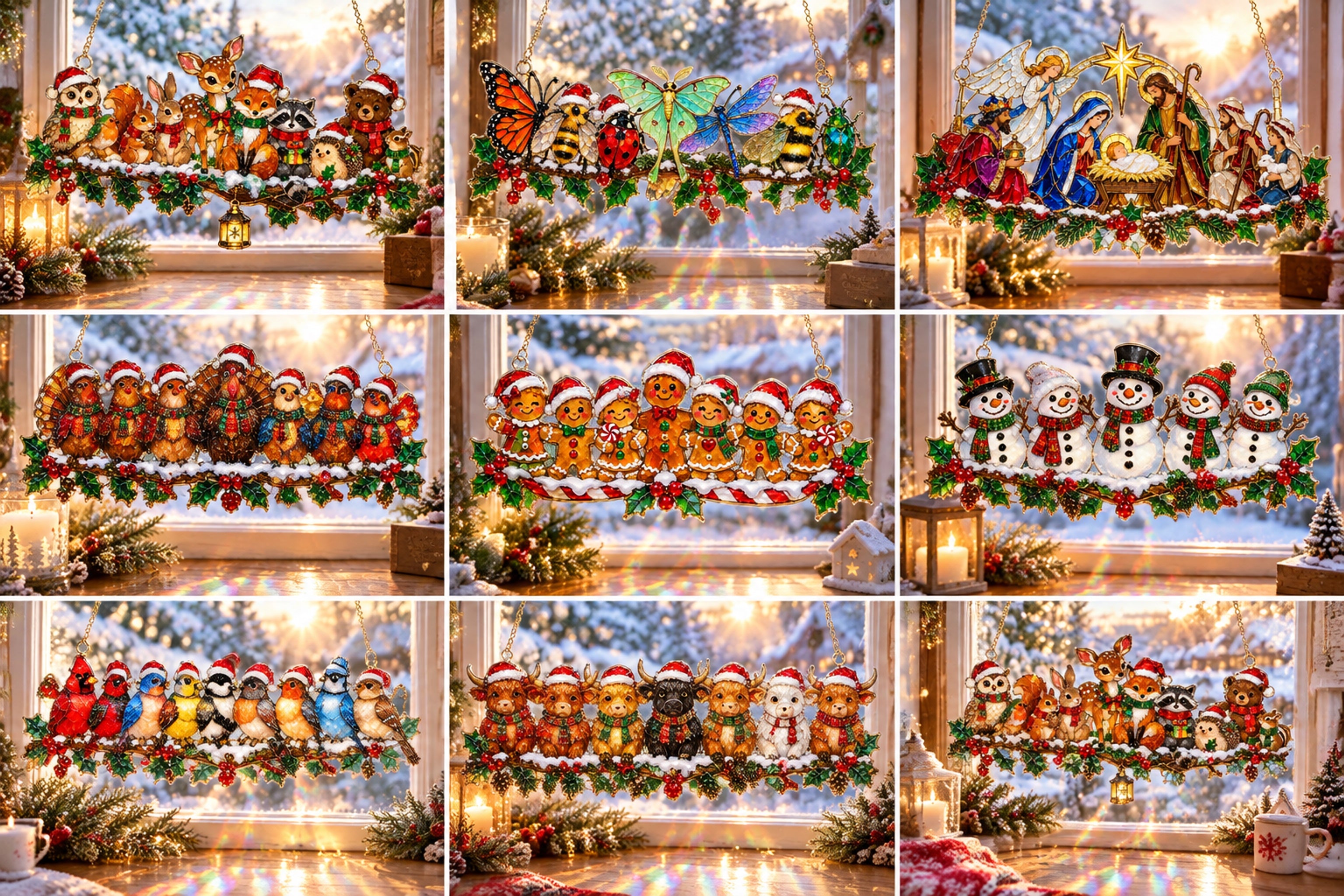 Whimsical Winter Suncatcher style collection in bright windows