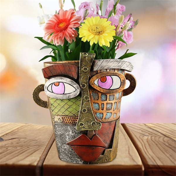 Handmade Picassoo Antique Bronze Abstract Beauty Face Flower Pot