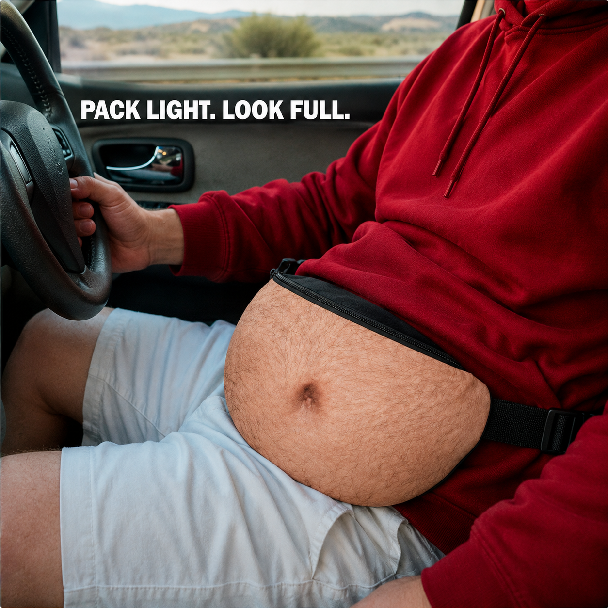 Funny dad bod beer belly fanny pack visual illusion