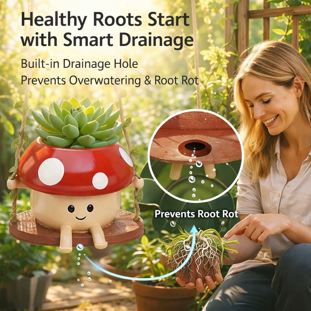 🍄 Whimsical Ceramic Mushroom Hanging Planters 🌼