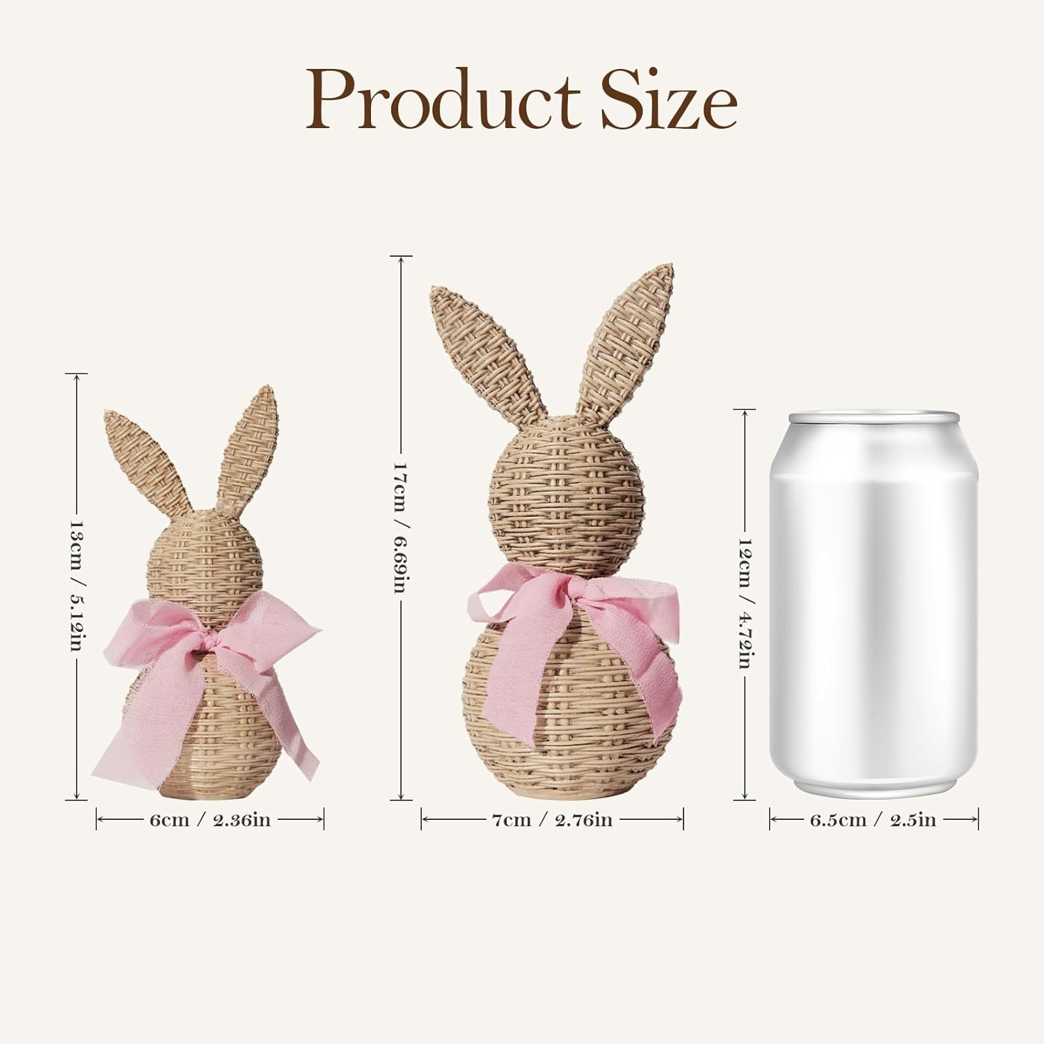  2Pcs Faux Wicker Easter Bunny Figurines