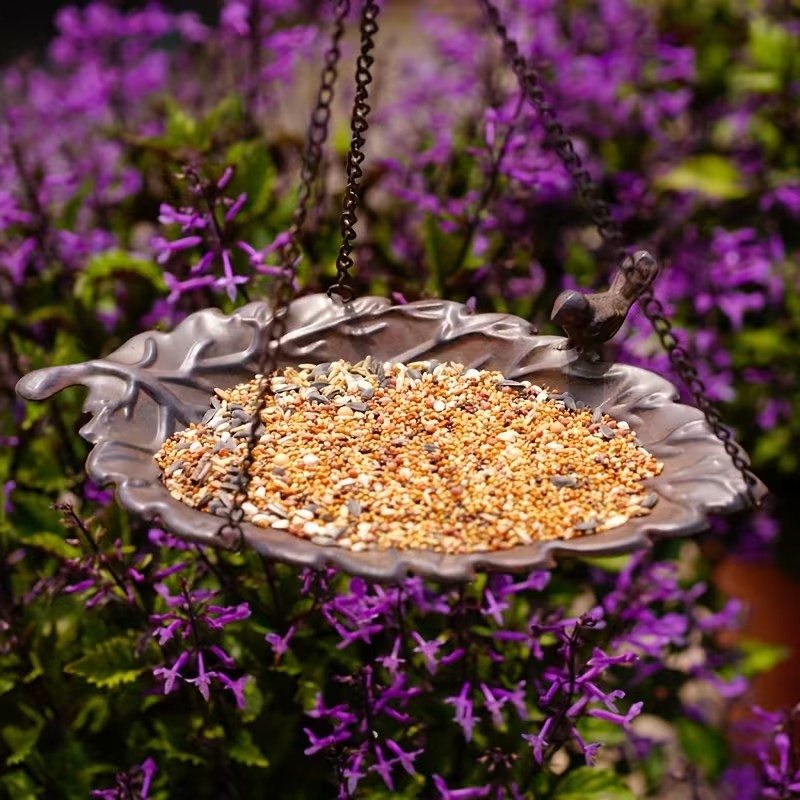 Hanging Leaf Metal Outdoor Bird Bowl