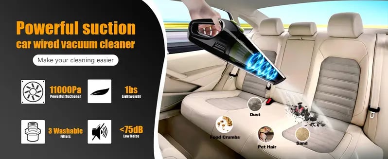 Product Introduction of Car Cleaning Handheld Vacuum,Car Vacuum Cleaner-High Power Suction Power Up to 11000Pa, Easy to Use,Hand Vacuums for Car/Home/Pet,aspiradora para auto car essentials 2