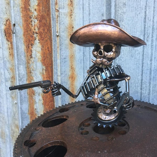 Handmade Cast Cowboy Skull Gunslinger Hood Metal Ornament